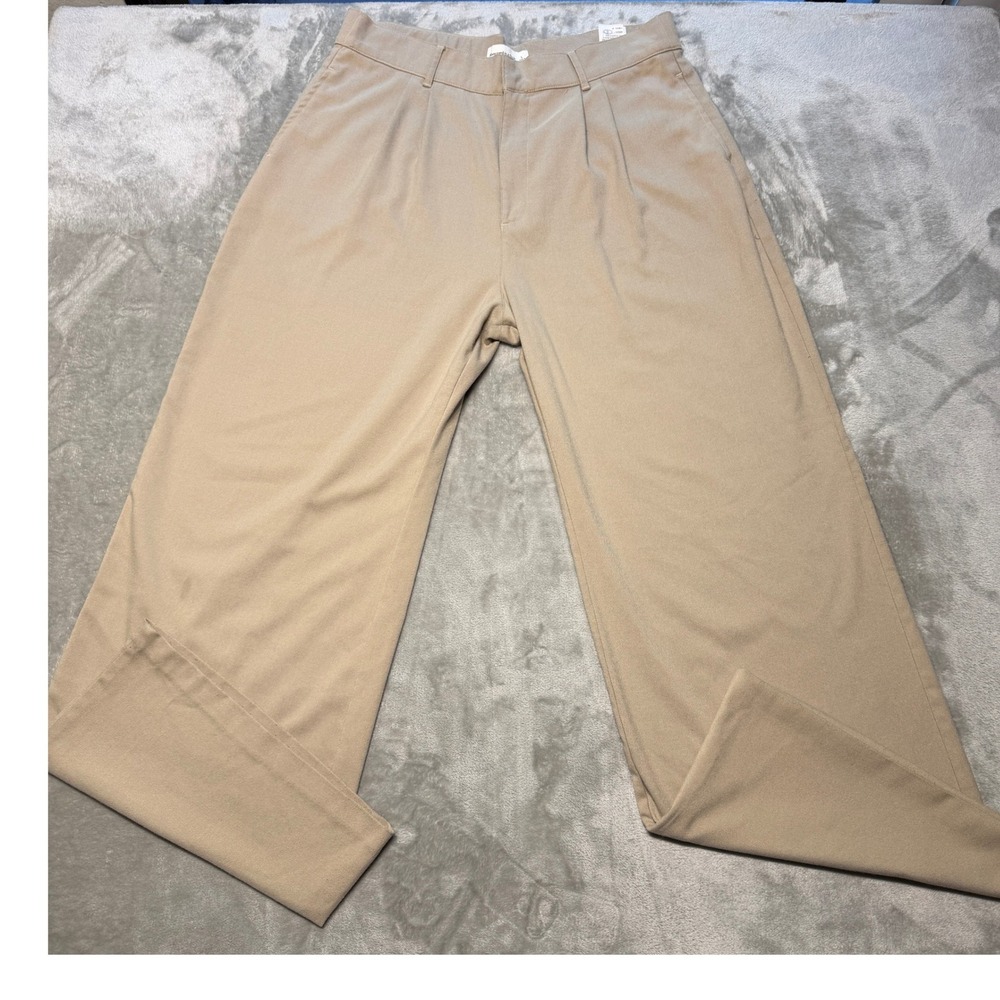 Abercrombie & Fitch Women Beige Wide Leg Pleated Dress Trousers Sz L Casual Chic - Picture 3 of 16